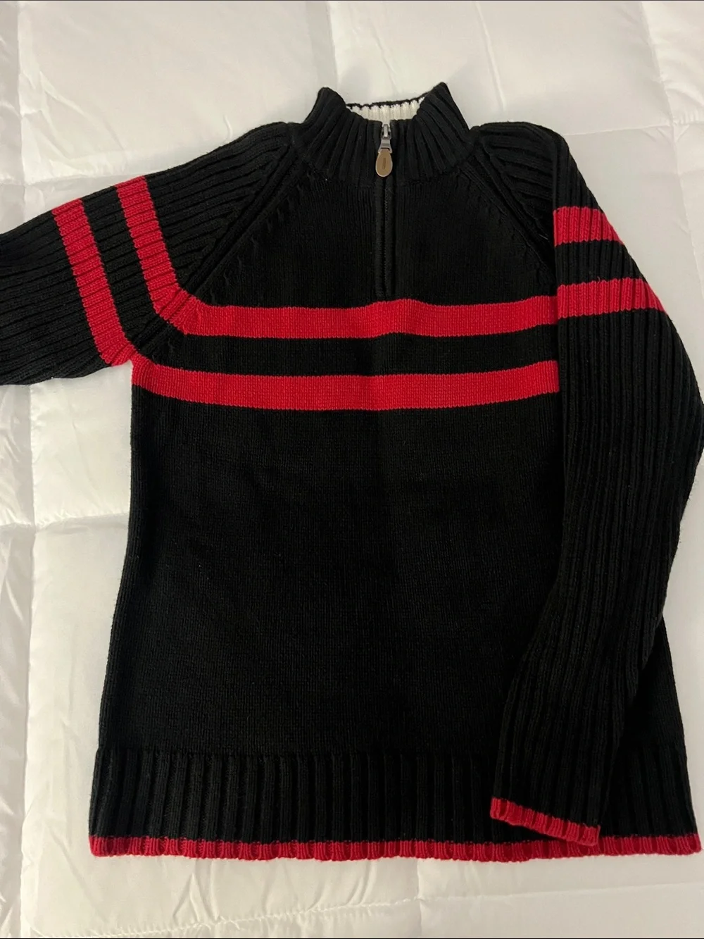 The Children's Place Black Sweater with Red Stripes Zip Mock Neck